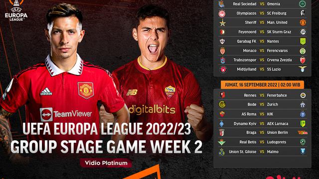Jadwal dan Live Streaming Liga Europa 2022/2023 Matchday 2 di Vidio, 15 & 16 September 2022