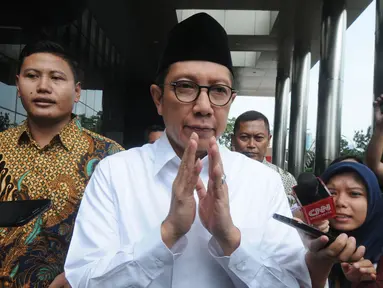 Menteri Agama Lukman Hakim Saifuddin menyampaikan permintaan maaf usai menjalani pemeriksaan di gedung KPK, Jakarta, Rabu (22/5/2019). Menag Lukman dimintai keterangan terkait penyelidikan kasus penyelenggaraan haji. (merdeka.com/Dwi Narwoko)