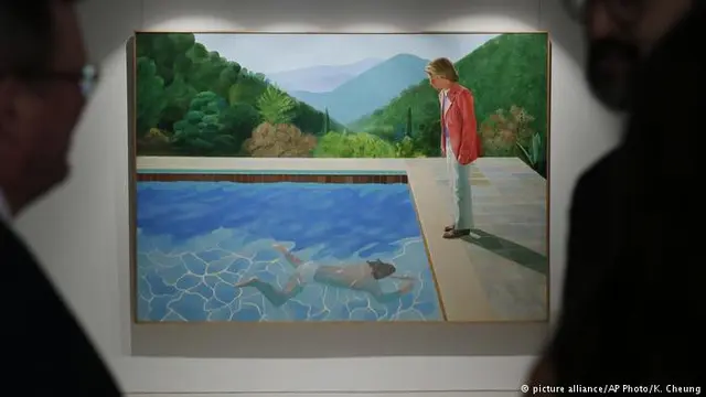 Lukisan karya David Hockney "Portrait of an Artist (Pool with Two Figures)" dilelang dengan harga US$ 90,3 juta (Rp 1,3 triliun) di balai lelang Christie, New York (AP)