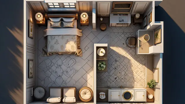 Model Desain Rumah Tipe 21 dengan 1 Kamar Tidur/Ilustrasi gambar oleh AI