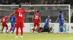 Pemain Makedonia Utara, Enis Bardhi, mencetak gol ke gawang Enis Bardhi pada laga Grup C Kualifikasi Euro 2024 di Tose Proeski Arena, Makedonia Utara, Minggu (10/9/2023). (AP Photo/Boris Grdanoski)