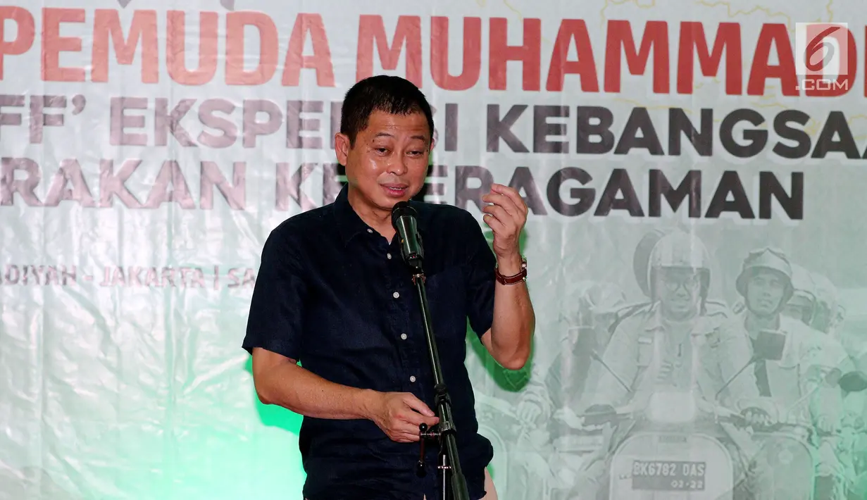 Menteri ESDM Ignasius Jonan, memberi sambutan saat Tasyakuran Milad 86 Tahun Pemuda Muhammadiyah, Jakarta, Sabtu (5/5). Dalam Miladnya mereka menggelar kegiatan bertajuk ekspedisi merawat kebangsaan, menggembirakan keberagaman. (Liputan6.com/Johan Tallo)