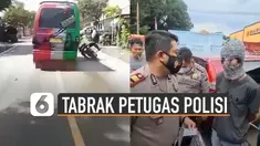 Beredar video pengemudi angkutan umum tabrak petugas polisi saat hendak memberhentikannya.