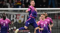 Para pemain Timnas Jerman merayakan gol yang dicetak Florian Wirtz ke gawang Belanda pada laga uji coba. (Dok. Bola.com/DFB)