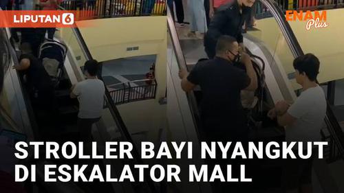 VIDEO: Nyangkut di Eskalator Mall, Stroller Bayi Pengunjung Mall Dievakuasi Petugas