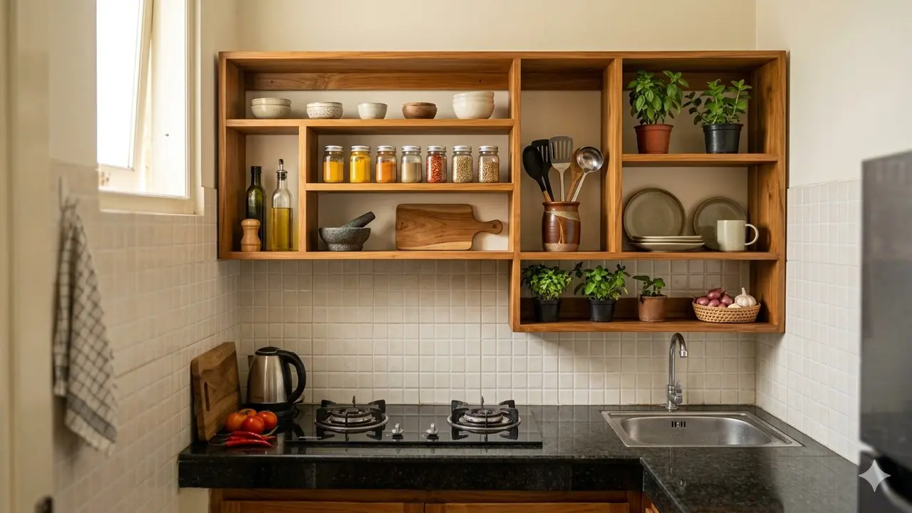 Rak Dinding Dapur yang Cocok untuk Dapur Sempit (Foto: Gemini AI)