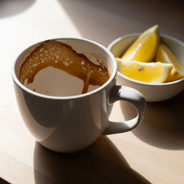 Cara Menghilangkan Noda Kopi di Cangkir Putih (AI)