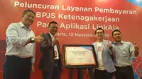 Direktur Utama LinkAja Danu Wicaksana dalam acara  peluncuran fitur pembayaran BPJS Ketenagakerjaan melalui aplikasi LinkAja.
