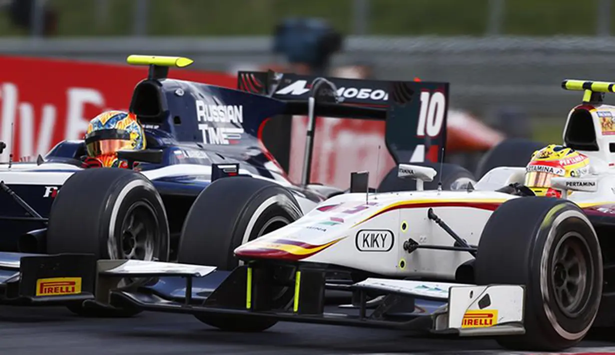Aksi Rio Haryanto saat bertarung di lintasan pada race2 GP2 seri Austria. (GP2series.com)