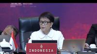 Menlu Retno Marsudi ketika menyampaikan pidato pembukaan untuk menyambut delegasi G20 dalam pertemuan tingkat Menteri Luar Negeri (Foreign Ministers' Meeting) pada Jumat (8/7/2022). (Youtube/MOFA Indonesia)
