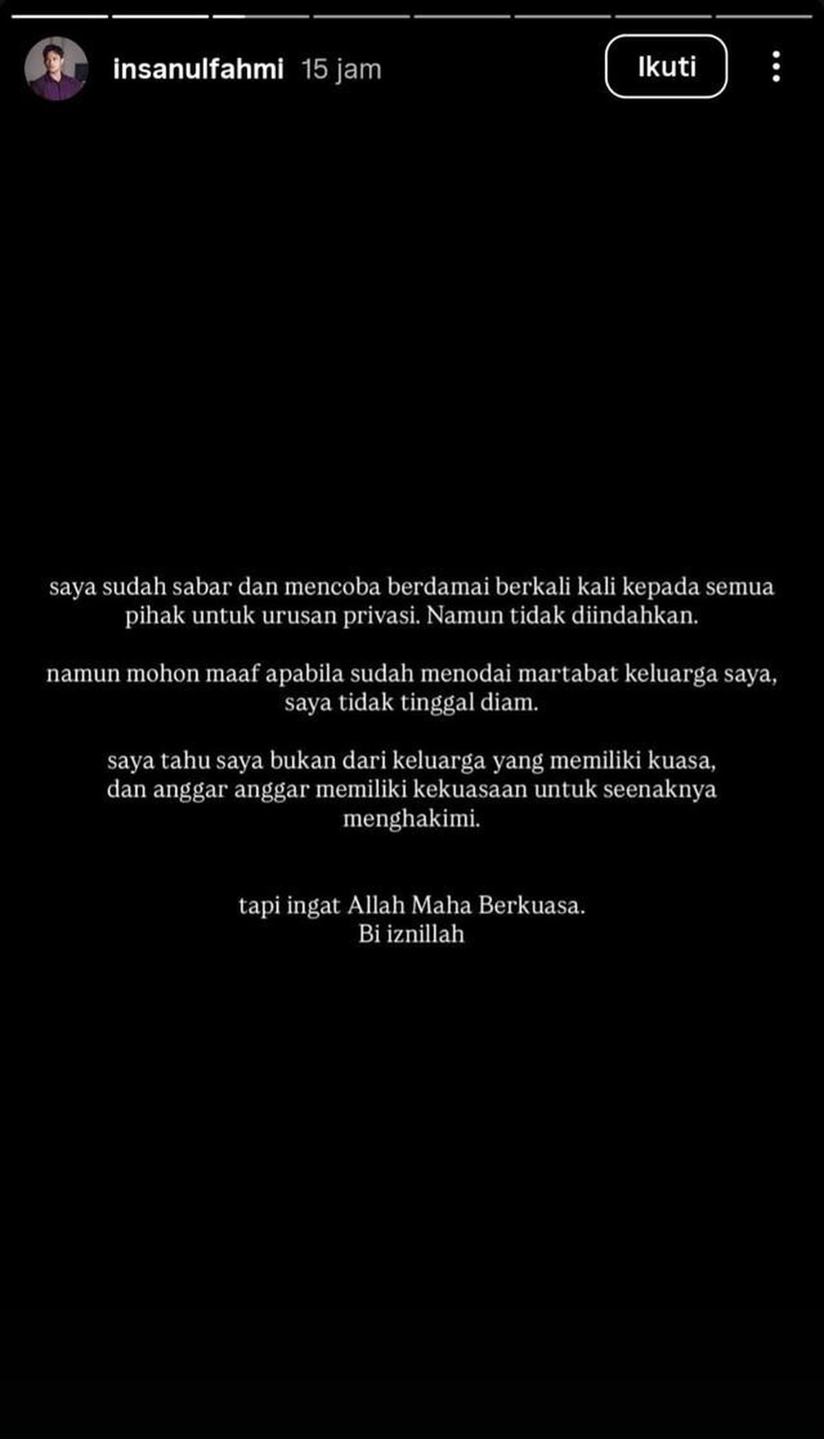 Drama Baru Insanul Fahmi, Diduga Curhat Ajak Damai Inara Rusli dan Mardatina Mawa Tapi Tak Digubris