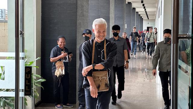 Calon presiden (capres) nomor urut 3 Ganjar Pranowo di Merauke, Papua Selatan. (Nanda Perdana).