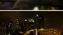 Kombinasi foto dari ikon pariwisata Singapura, Patung Merlion sebelum dan setelah lampu dimatikan saat memperingati Earth Hour di Singapura (19/3/2016). (Reuters / Edgar Su)