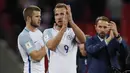 Striker Inggris, Harry Kane, melakukan selebrasi usai Inggris mengalahkan Slovenia pada laga Kualifikasi Piala Dunia 2018 di Stadion Wembley, Kamis (5/10/2017). Inggris menang 1-0 atas Slovenia. (AP/Kirsty Wigglesworth)