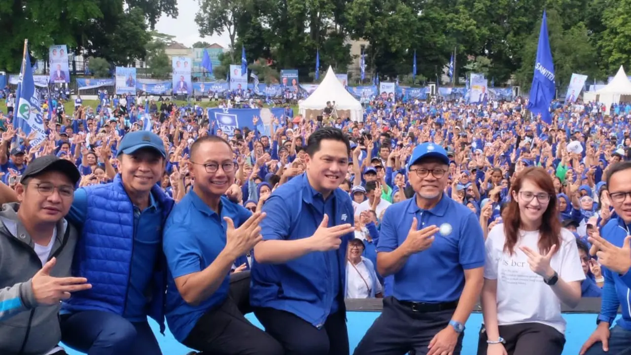 Sekjen PAN menggelar kampanye akbar PAN di Lapangan Semeru Kota Bogor, Jawa Barat, Minggu (4/2/2024).