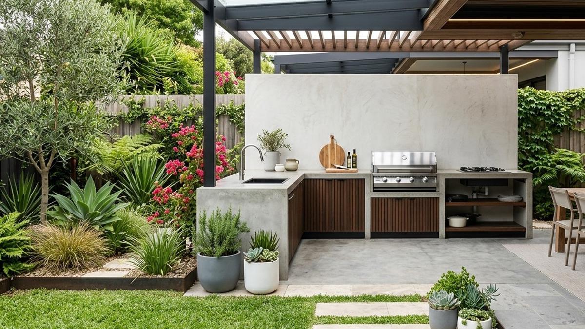 7 Ide Taman Belakang dengan Dapur L-Shape yang Estetik dan Fungsional