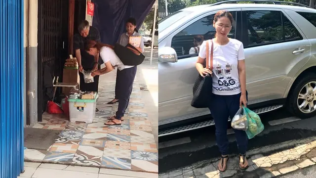 Inul tak segan membeli makanan di pinggir jalan dengan mengenakan kaos.