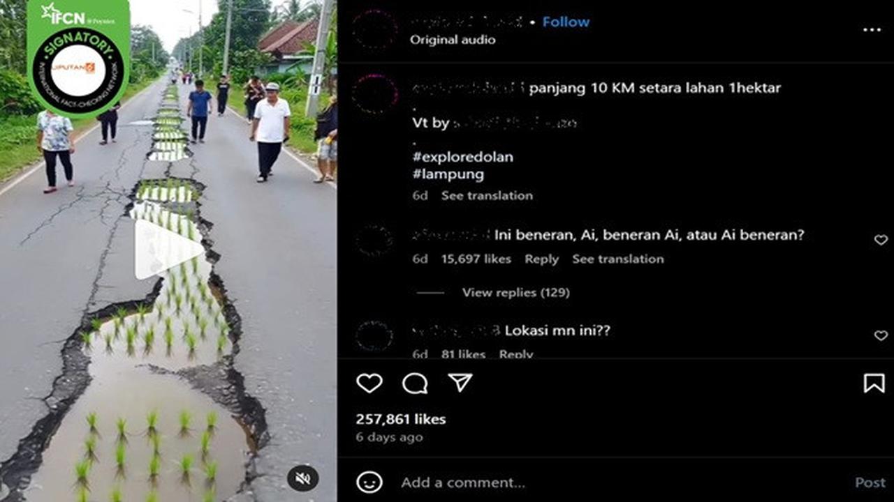 Gambar tangkapan layar video yang diklaim jalan rusak dan berlubang dijadikan lahan pertanian. (sumber: Instagram)