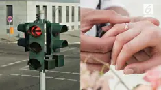 Sebuah hajatan digelar pasa perempatan di Banyumas, Jawa Tengah. Menariknya, lampu merah di sekitar lokasi masuk tenda dan seakan menjadi properti.