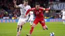 Tak ada gol lain tercipta di babak kedua, membuat tim nasional Wales memenangi laga dengan skor tipis 1-0.  (David Davies/PA via AP)