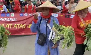 Sejumlah elemen massa menggelar aksi memperingati Hari Tani Nasional di depan Gedung DPR RI, Senayan, Jakarta Pusat, Kamis (24/9/2026). (Liputan6.com/Ady Anugrahadi)