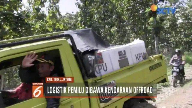 KPU meminta tolong komunitas offroad untuk mendistribusikan logistik pemilu di Tegal, Jawa Tengah.