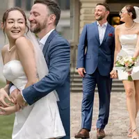 Kabar bahagia datang dari Dewi Rezer. Setelah enam tahun pacaran, mantan istri Marcelino Lefrandt itu resmi  menikah dengan pria bule bernama Ethan Alarmk. Dewi dan Ethan menikah di Kanada 11 Juli lalu. [Instagram/thebridestory]