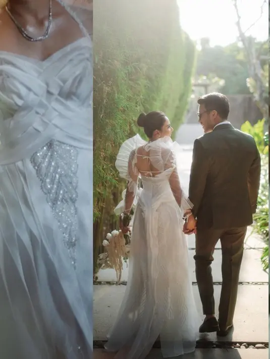 “Gaun panjang berbahan organza dengan multipanel hand embroidery dirangkai menyerupai siluet ombak untuk acara thanksgiving di Bali dan berlokasi di depan pantai,” ujar Jeffry Tan pada Fimela. [Foto: Instagram @jscmila]