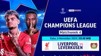 Live streaming pertandingan Liga Champion: Liverpool vs Leverkusen pada matchweek 4 di Vidio. (sum. doc. vidio.com)