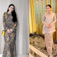 Ayu Ting Ting tampil dengan baju kurung satin lengan panjang warna peach fuzz yang menjadi color of the year menurut Pantone, lengkap dengan kerudung pashminanya. [@ayutingting92]