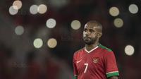 Striker Timnas Indonesia, Boaz Solossa, saat tampil melawan Islandia pada laga persahabatan di SUGBK, Jakarta, Minggu (14/1/2018). Timnas Indonesia kalah 1-4 dari Islandia. (Bola.com/Vitalis Yogi Trisna)