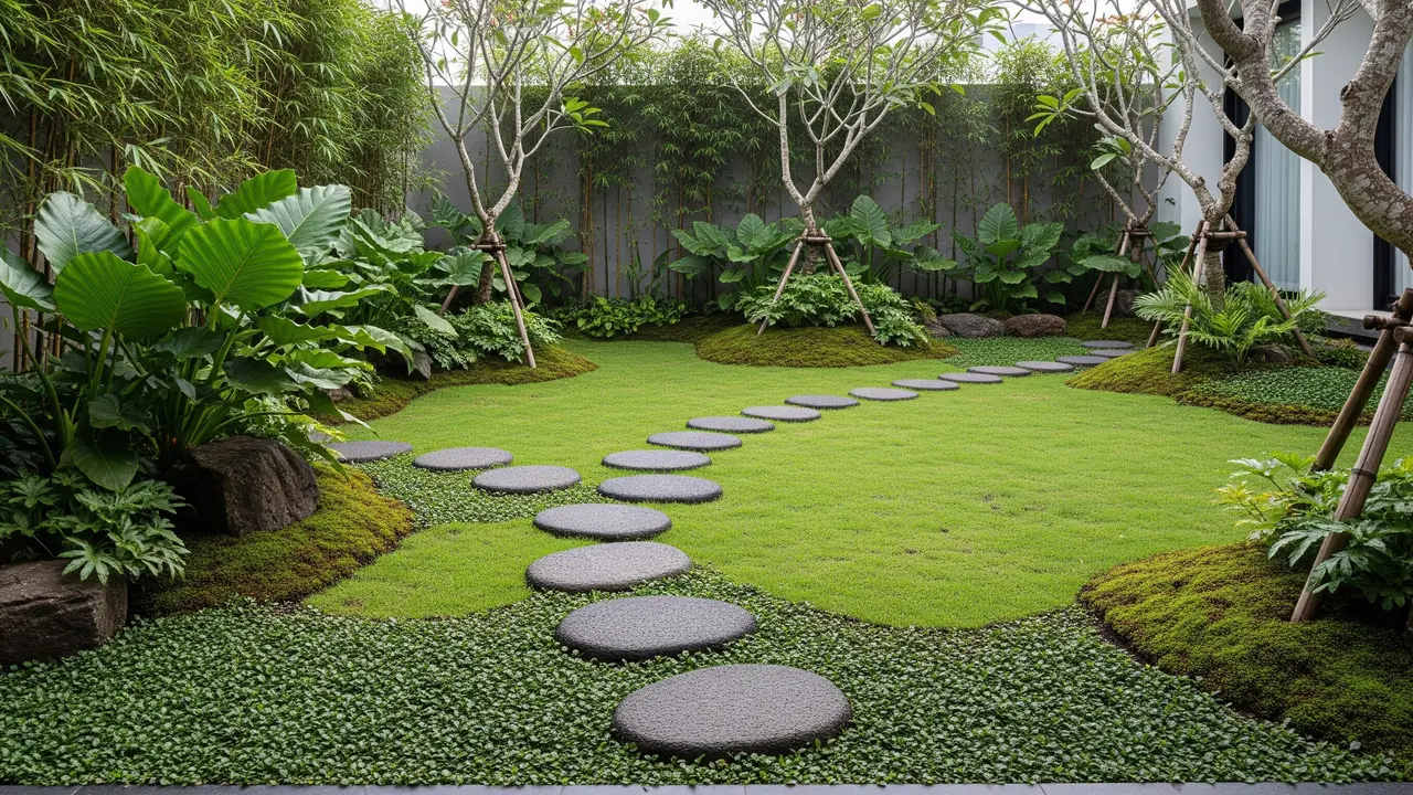 Model Taman Bergaya Jepang Tropis