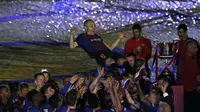 Andres Iniesta saat menjalani laga perpisahan dengan Barcelona. (AP Photo/Manu Fernandez)