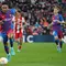 Aubameyang pindah ke Barcelona pada bursa transfer musim dingin dengan status bebas transfer. Pada pertandingan Liga Spanyol antara Barcelona vs Atletico Madrid di Camp Nou, Minggu (6/2/2022), Aubameyang dimainkan pelatih Xavi Hernandez pada menit ke-61. (AFP/Lluis Gene)