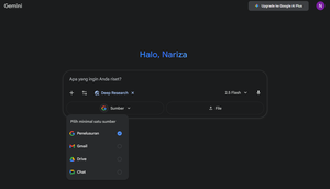 Gemini kini dapat mengambil data dari email dan dokumen pengguna sambil melakukan pencarian &ldquo;riset mendalam&rdquo; dengan fitur Deep Research. (Liputan6.com/Nariza Riskantia Haya).&nbsp;
