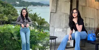 Happy Asmara memadukan celana jeans-nya dengan long sleeve top dan belt, sementara Bella Bonita memilih t-shirt sebagai padanan celana cutbray-nya.