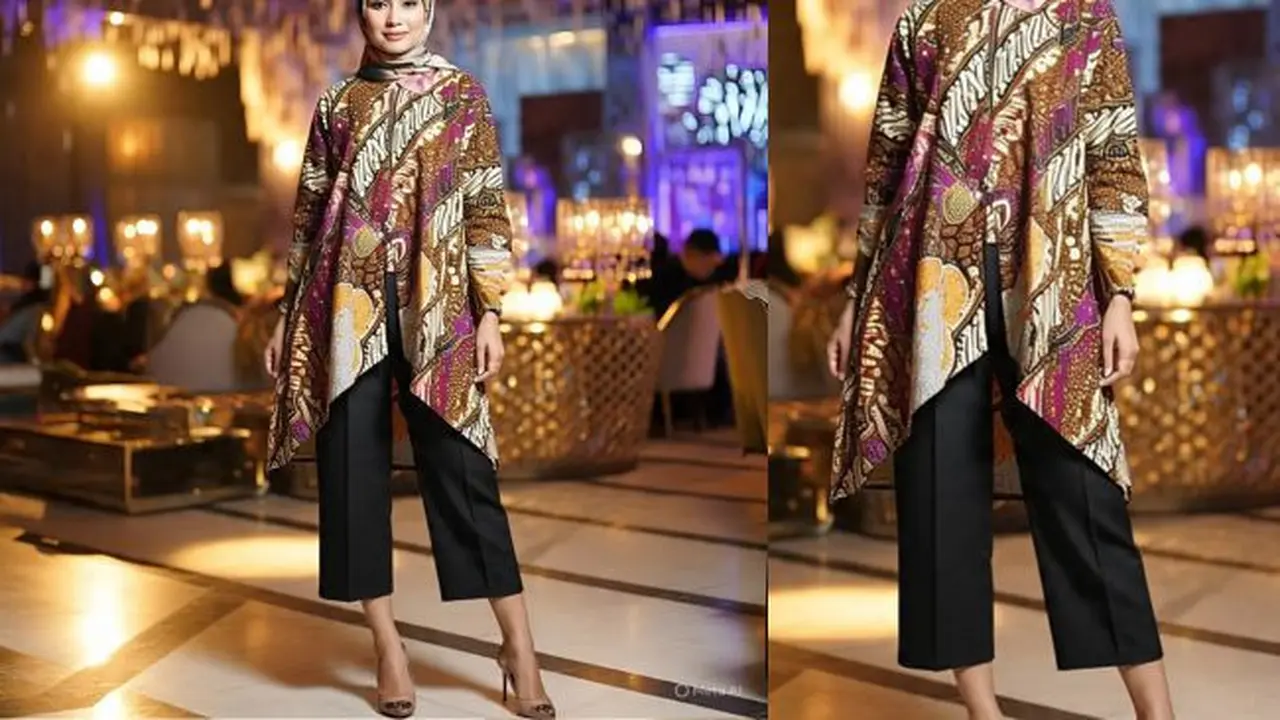 Ilustrasi Batik dengan Bawahan Celana Panjang (Sumber Gambar: Meta AI)