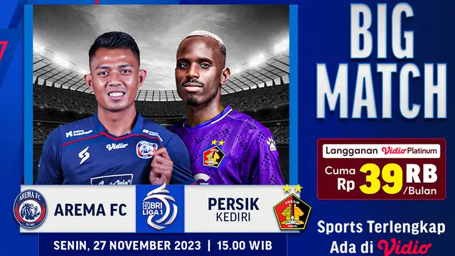Jadwal Streaming BRI Liga 1 Big Match Arema vs Persik di Vidio
