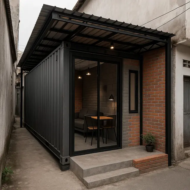 Desain Rumah Bentuk Kontainer di Gang dengan Budget Rp100 Juta