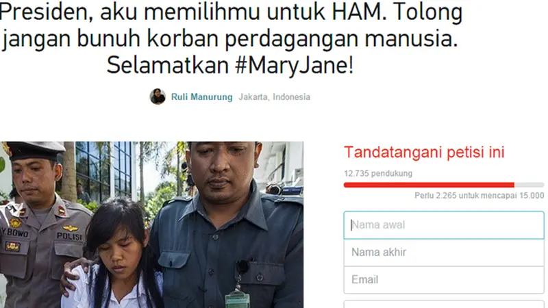 12 Ribu Netizen Indonesia Tolak Eksekusi Mati Mary Jane