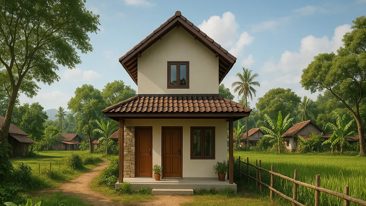 Model Rumah Lebar 6 Meter 2 Lantai di Desa/via AI