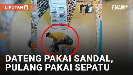 VIDEO: Hadeh, Pria Ini Nekat Tukar Sandal Jeleknya dengan Sepatu Baru