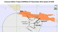 Lintasan siklon tropis Cempaka. (Liputan6.com/istimewa)