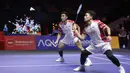 Ganda putra Indonesia, Leo Rolly Carnando/Bagas Maulana saat melawan wakil India, Satwiksairaj Rankireddy/Chirag Shetty pada pertandingan Indonesia Open 2025 di Istora Senayan Jakarta, Selasa (3/6/2025).