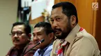 Ketua Kwarnas Pramuka Budi Waseso memberi keterangan pers di Jakarta, Selasa (16/10). Dalam keterangannya Budi Waseso menanggapi Video Kampanye Pilpres 2019 Pakai Atribut Pramuka yang sempat viral adalah bukan anggota Pramuka. (Liputan6.com/Johan Tallo)