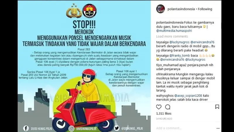 Larangan merokok dan mendengarkan musik saat berkendara.