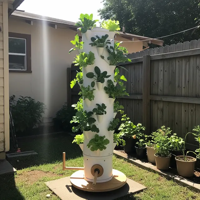 Desain Kebun Sayur Tower Garden dari Pipa Paralon (AI)