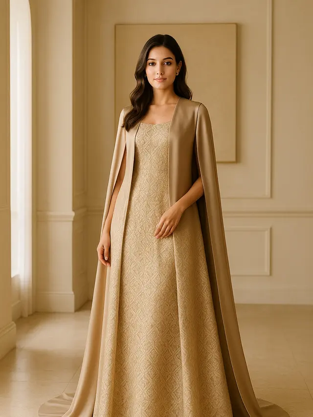 Model Long Dress Kombinasi Outer Satin