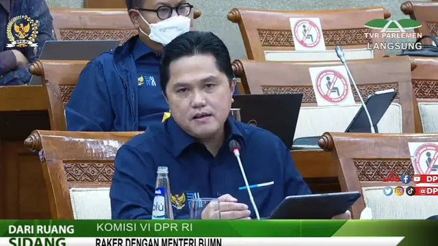 Menteri BUMN Erick Thohir dalam rapat kerja bersama Komisi VI DPR RI, Kamis (2/12/2021).