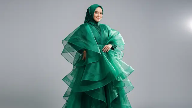 Gamis Layered Organza Emerald
